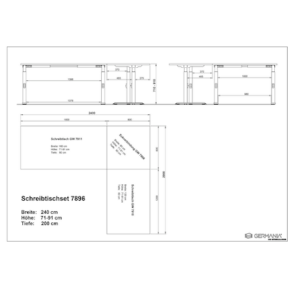 Artikelbild 17 für GERMANIA Mailand höhenverstellbarer Schreibtisch grafit L-Form, C-Fuß-Gestell schwarz 240,0 x 200,0 cm, Artikelnummer 135979