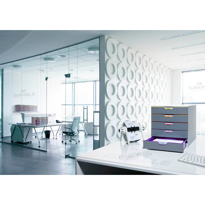 Artikelbild 8 für DURABLE Schubladenbox VARICOLOR® dunkelgrau mit bunten Farblinien 760527, DIN A4 mit 5 Schubladen, 1 St., Artikelnummer 113985