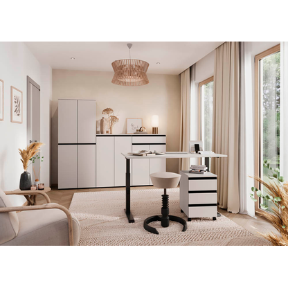 Artikelbild 6 für GERMANIA Bedano höhenverstellbarer Schreibtisch kaschmir rechteckig, T-Fuß-Gestell schwarz 160,0 x 80,0 cm, Artikelnummer 389177