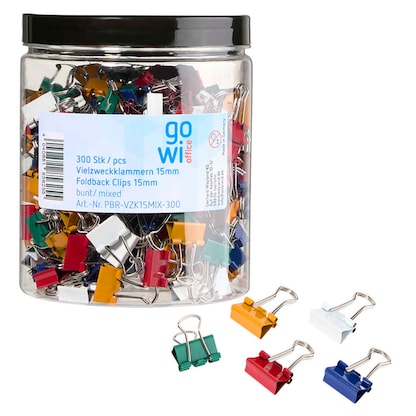 Artikelbild für Gowi Foldbackklammern farbsortiert 1,5 cm, 300 St., Artikelnummer 721619