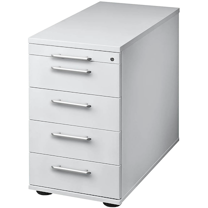 Artikelbild für HAMMERBACHER Solid Standcontainer lichtgrau 5 Auszüge Kunststoff-Relinggriff silber 42,8 x 80,0 x 72,0 - 76,0 cm, Artikelnummer 984435