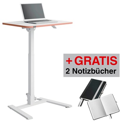 Artikelbild für AKTION: LEITZ Ergo Compact höhenverstellbarer Schreibtisch weiß rechteckig abgerundet, T-Fuß-Gestell weiß 65,0 x 46,0 cm + GRATIS 2x LEITZ Notizbuch DIN A6 kariert, Artikelnummer 718696