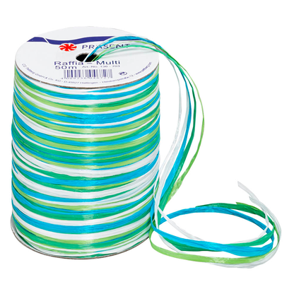 Artikelbild für PRÄSENT Geschenkband Raffia matt blau/grün/weiß 3,0 mm x 50,0 m, Artikelnummer 103731