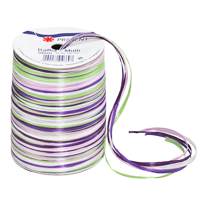 Artikelbild für PRÄSENT Geschenkband Raffia matt lila/grün/weiß 3,0 mm x 50,0 m, Artikelnummer 103743