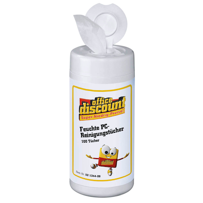 Artikelbild für office discount feuchte Reinigungstücher PC-/Oberflächen 1-lagig weiß, 100 Tücher, Artikelnummer 521344