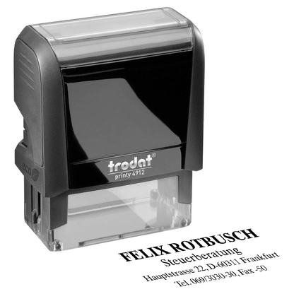Artikelbild für trodat Textstempel, individualisierbar printy 4912 selbstfärbend schwarz Logo möglich, 1 St. - Direkt online personalisieren, Artikelnummer 640571