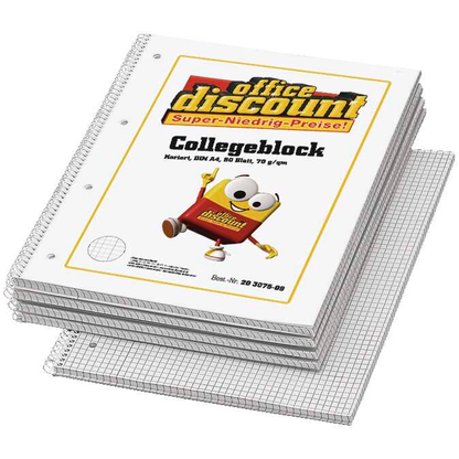 Artikelbild für office discount Collegeblöcke kariert DIN A4 Innenrand, 5 Blöcke, Artikelnummer 203075