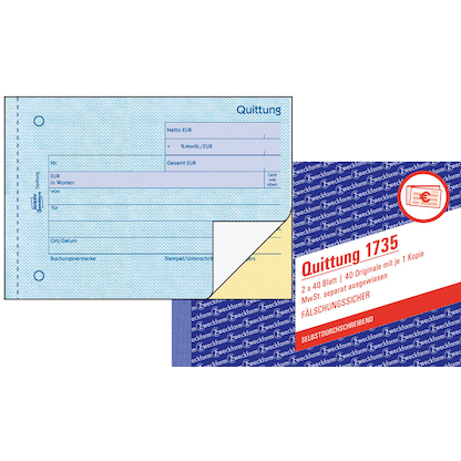 Artikelbild für AVERY Zweckform Quittung, MwSt. separat ausgewiesen Formularbuch 1735, 1 St., Artikelnummer 168468