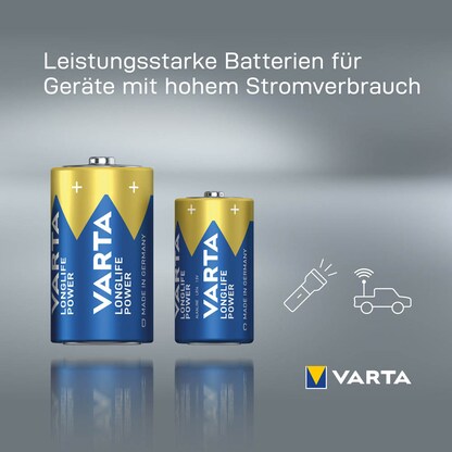 Artikelbild 4 für VARTA Batterien LONGLIFE Power Alkali-Mangan Baby C 1,5 V, 2 St., Artikelnummer 552899