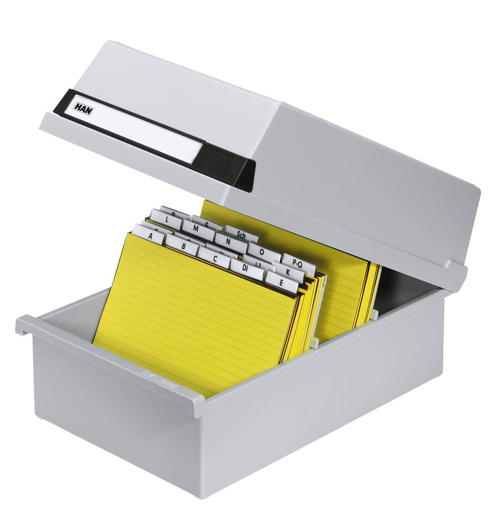 HAN Karteikasten DIN A5 für 1.300 Karteikarten grau mit Deckel