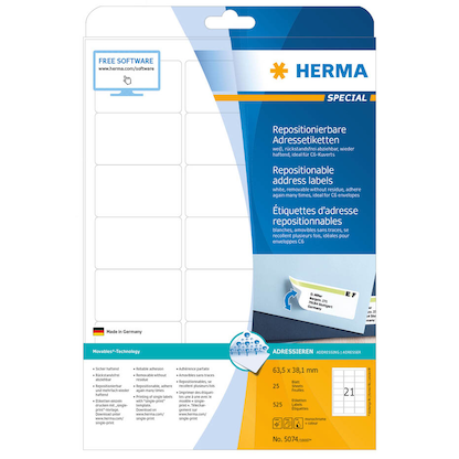 Artikelbild 6 für HERMA Adressetiketten 5074 weiß 63,5 x 38,1 mm, 25 Blatt, Artikelnummer 191049