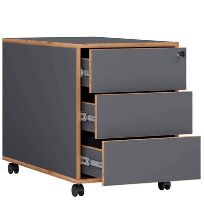 Artikelbild für VCM my office Salia Rollcontainer anthrazit, honig-eiche 3 Auszüge 39,0 x 70,0 x 50,0 cm, Artikelnummer 364483