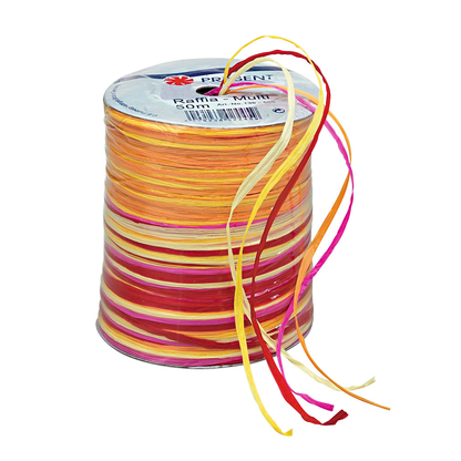 Artikelbild für PRÄSENT Geschenkband Raffia matt gelb/rot/orange/pink 3,0 mm x 50,0 m, Artikelnummer 135087