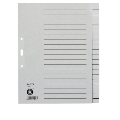Artikelbild 4 für LEITZ Ordnerregister 1220 DIN A4 Vollformat, Überbreite blanko grau 20-teilig, 5 Satz, Artikelnummer 184721