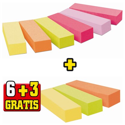 Artikelbild für 6 + 3 GRATIS: Post-it® Page Marker neon Haftmarker farbsortiert 6x 100 Streifen + GRATIS 3x 100 Streifen, Artikelnummer 252635