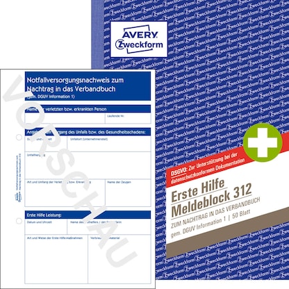 Artikelbild für AVERY Zweckform Erste Hilfe Meldeblock Formularbuch 312, 1 St., Artikelnummer 692107