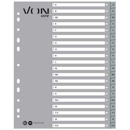 Artikelbild für VON LEITZ Register DIN A4 Überbreite A-Z grau-weiß 20-teilig, 1 Satz, Artikelnummer 635837
