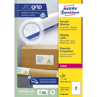 Artikelbild 2 für AVERY Zweckform Versandetiketten L7168-100 weiß 199,6 x 143,5 mm, 100 Blatt, Artikelnummer 358069