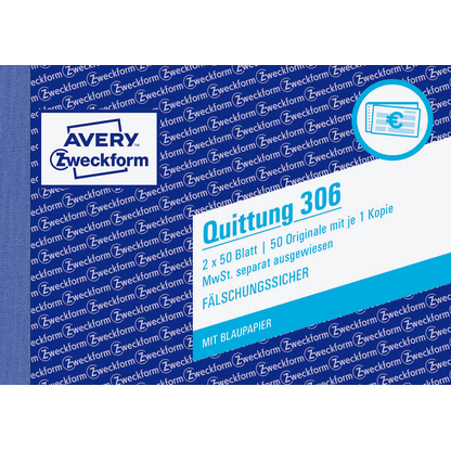 Artikelbild 5 für AVERY Zweckform Quittung, MwSt. separat ausgewiesen Formularbuch 306, 1 St., Artikelnummer 167684