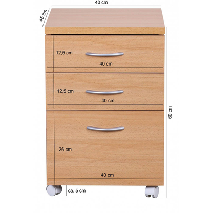 Artikelbild 2 für WOHNLING Rollcontainer buche 3 Auszüge 40,0 x 45,0 x 60,0 cm, Artikelnummer 975565