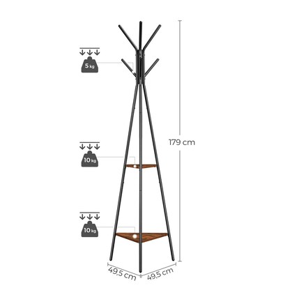 Artikelbild 9 für VASAGLE Kleiderständer RCR16BX braun Metall 6 Haken 49,5 x 179,0 cm, Artikelnummer 262799