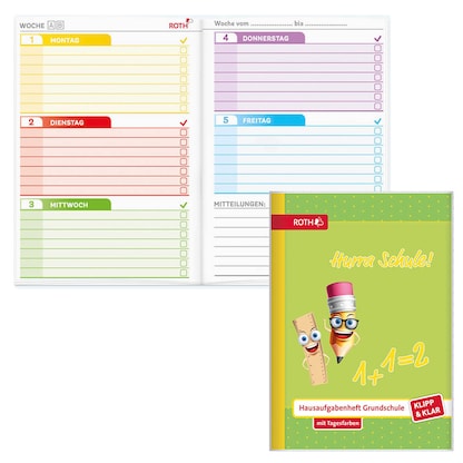Artikelbild für ROTH Hausaufgabenheft Hurra Schule Klipp & Klar liniert DIN A5 ohne Rand, 96 Blatt, 1 St., Artikelnummer 580524