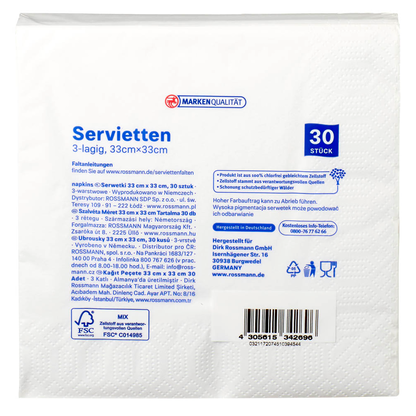 Artikelbild 5 für alouette Servietten weiß 3-lagig 33,0 x 33,0 cm, 30 St., Artikelnummer 559760