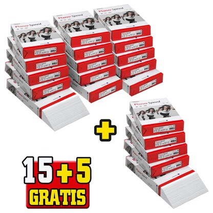 Artikelbild für 15 + 5 GRATIS: Plano® Kopierpapier Speed DIN A4 80 g/qm 15x 500 Blatt + GRATIS 5x 500 Blatt, Artikelnummer 353502