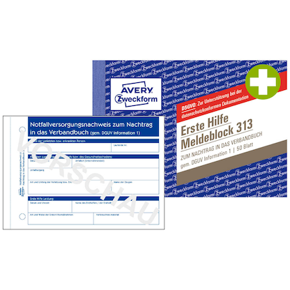 Artikelbild für AVERY Zweckform Erste Hilfe Meldeblock Formularbuch 313, 1 St., Artikelnummer 692119