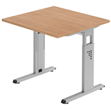 Artikelbild 1 für HAMMERBACHER OS 08 höhenverstellbarer Schreibtisch nussbaum quadratisch, C-Fuß-Gestell silber 80,0 x 80,0 cm, Artikelnummer 657085