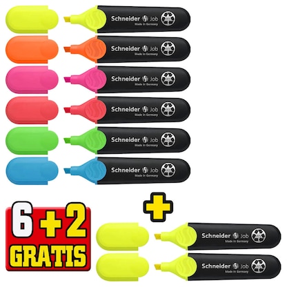 Artikelbild für 6 + 2 GRATIS: Schneider Job Textmarker farbsortiert, 6 St. + GRATIS 2 St., Artikelnummer 322079