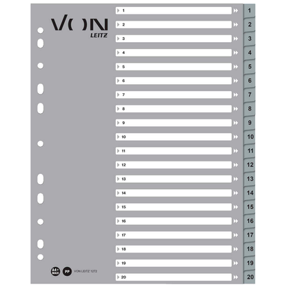Artikelbild für VON LEITZ Register DIN A4 Überbreite 1-20 grau-weiß 20-teilig, 1 Satz, Artikelnummer 635858