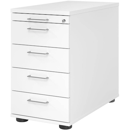 Artikelbild für HAMMERBACHER Mirakel Standcontainer weiß 5 Auszüge Stahl-Bügelgriff silber 42,8 x 80,0 x 72,0 - 76,0 cm, Artikelnummer 999409