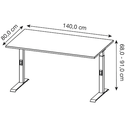 Artikelbild 2 für GERMANIA Agenda Home höhenverstellbarer Schreibtisch grandson-eiche rechteckig, C-Fuß-Gestell schwarz 140,0 x 80,0 cm, Artikelnummer 727809