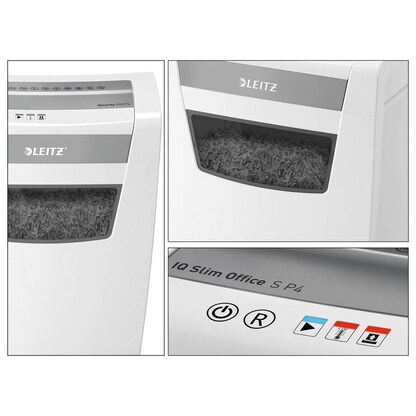 Artikelbild 7 für LEITZ IQ Office S Aktenvernichter mit Partikelschnitt P-4, 4 x 28 mm, bis 12 Blatt, weiß, Artikelnummer 201808