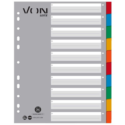 Artikelbild für VON LEITZ Register DIN A4 Vollformat blanko grau-weiß 10-teilig, 1 Satz, Artikelnummer 635879