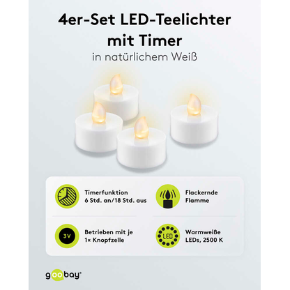 Artikelbild 4 für goobay LED-Teelichter weiß, 4 St., Artikelnummer 725339