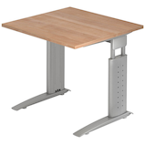 Artikelbild 1 für HAMMERBACHER Haziender höhenverstellbarer Schreibtisch nussbaum quadratisch, C-Fuß-Gestell silber 80,0 x 80,0 cm, Artikelnummer 633091