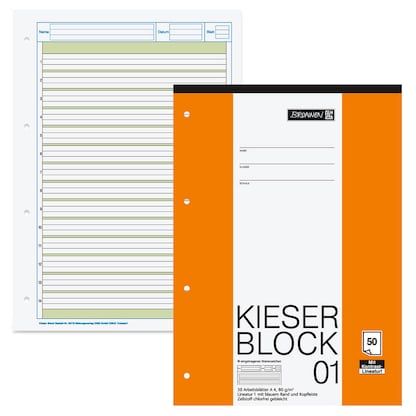 Artikelbild für BRUNNEN Arbeitsblock Kieserblock gelocht DIN A4 liniert Lineatur 01, 1 Block, Artikelnummer 121689