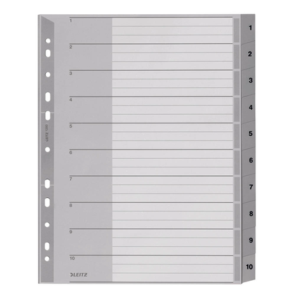 Artikelbild für LEITZ Ordnerregister 1280 DIN A4 Vollformat, Überbreite 1-10 grau 10-teilig, 1 Satz, Artikelnummer 184648