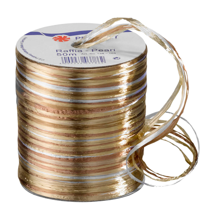 Artikelbild für PRÄSENT Geschenkband Raffia glänzend braun/beige/gold 3,0 mm x 50,0 m, Artikelnummer 945055