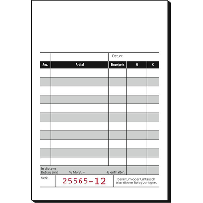 Artikelbild für SIGEL Kassenblock mit Additionsblatt, mit fortlaufenden Nummern Formularbuch KC621, 1 St., Artikelnummer 233895