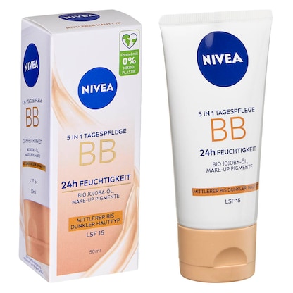 Artikelbild für NIVEA BB MITTEL BIS DUNKEL 5IN1 24h FEUCHTIGKEIT LSF 15 Gesichtscreme 50,0 ml, Artikelnummer 578353