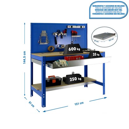 Artikelbild 3 für Simonrack Werkbank SIMONWORK blau 1 Schublade 151,0 x 61,0 x 144,5 cm, Artikelnummer 980072