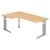 Artikelbild 1 für HAMMERBACHER Haziender höhenverstellbarer Schreibtisch ahorn L-Form, C-Fuß-Gestell silber 200,0 x 80,0/120,0 cm, Artikelnummer 633279