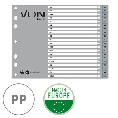 Artikelbild 4 für VON LEITZ Register DIN A4 Halbformat A-Z grau-weiß 20-teilig, 1 Satz, Artikelnummer 636088
