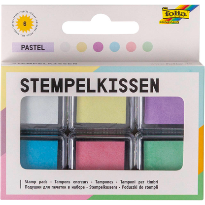 Artikelbild für folia Stempelkissen pastell weiß, hellgelb, flieder, hellblau, rosa, hellgün 6x 2,4 x 2,4 cm, 1 Pack, Artikelnummer 479404