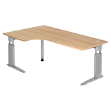 Artikelbild 1 für HAMMERBACHER Haziender höhenverstellbarer Schreibtisch eiche L-Form, C-Fuß-Gestell silber 200,0 x 80,0/120,0 cm, Artikelnummer 633293