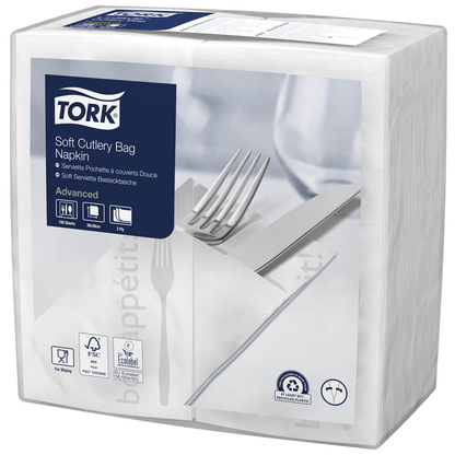 Artikelbild für TORK Bestecktaschen Soft Guten Appetit weiß 9,8 x 19,8 cm, 1.200 St., Artikelnummer 699247