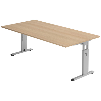 Artikelbild für HAMMERBACHER Gradeo höhenverstellbarer Schreibtisch eiche rechteckig, C-Fuß-Gestell silber 200,0 x 100,0 cm, Artikelnummer 443587
